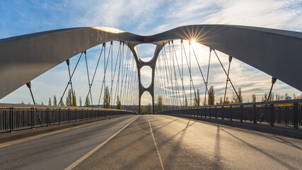 Osthafenbrücke in sunlight in frankfurt am main, germany