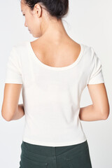 Woman in a white t-shirt mockup