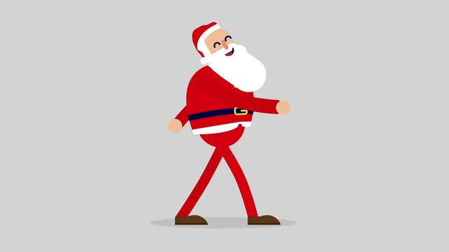 Santa Claus walking happy - Funny animated cartoon of a Santa walk. Flat character walk cycle animation. Repeatable infinite loop.