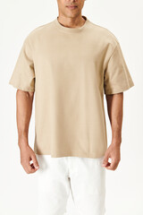 Man in a beige t-shirt mockup