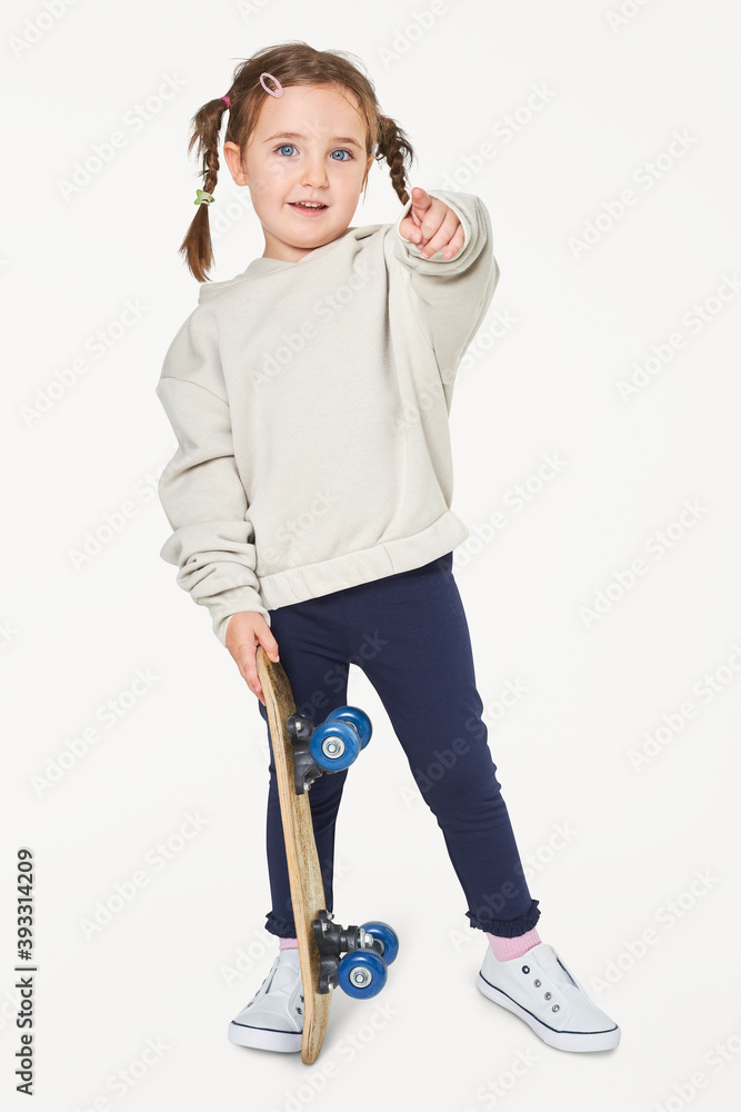 Sticker Girl in a hoodie and skateboard