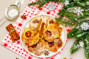 Christmas or New Year sweet apple puffs, fresh homemade bakery