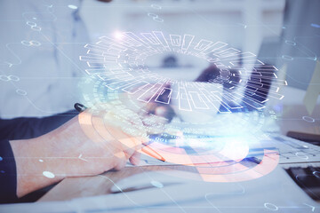 Human hands with tech theme multi exposure drawings.