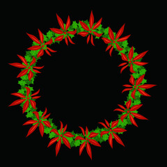 クリスマスの柊木とポインセチアのリースのベクター画像
