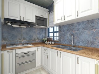 ,Modern family kitchen design, new cabinets and kitchenware with refrigerators, sunlight from the window.