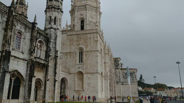 Lisbon, Portugal - October 29, 2019: View on Jeronimos Monastery at Lisbon, Portugal at autumn weather