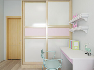 Fototapeta premium elegant and modern bedroom design, big bed with overcoat cabinet