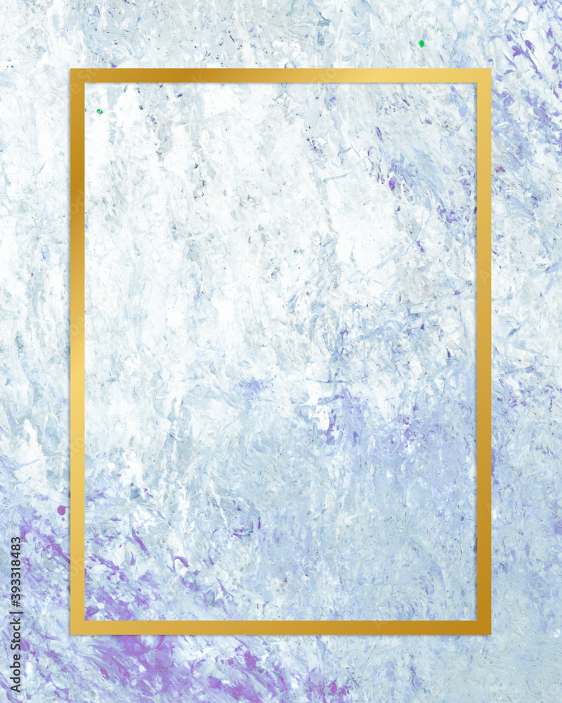 Poster gold rectangle frame on a blue abstract patterned background