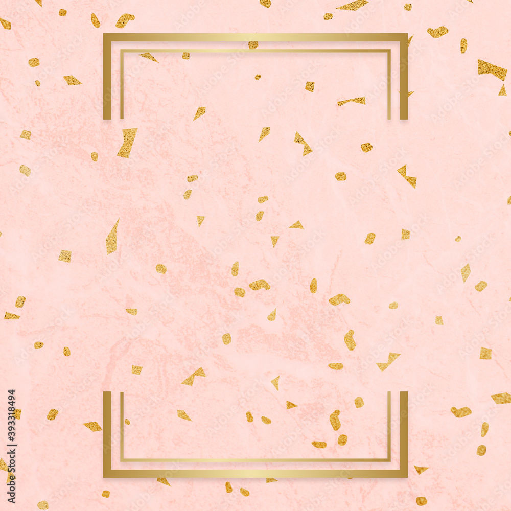 Poster gold rectangle frame on a pink patterned background
