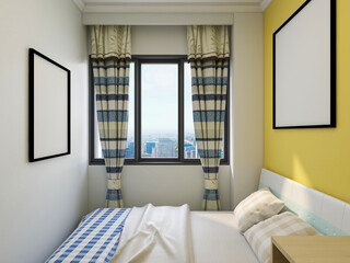 elegant and modern bedroom design, big bed with overcoat cabinet