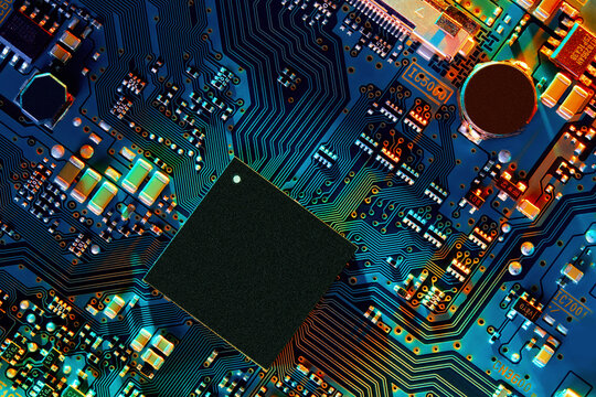 Electronic circuit board close up.