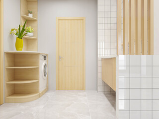Clean modern residential bathroom and toilet design, which is equipped with washstand, toilet and shower equipment, etc.