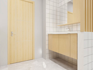 Clean modern residential bathroom and toilet design, which is equipped with washstand, toilet and shower equipment, etc.
