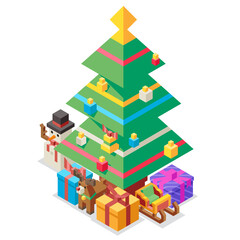 New year isometric christmas tree gift box flat design vector illustration