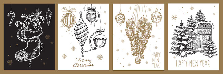  Christmas Greeting card. Design element in doodle style.