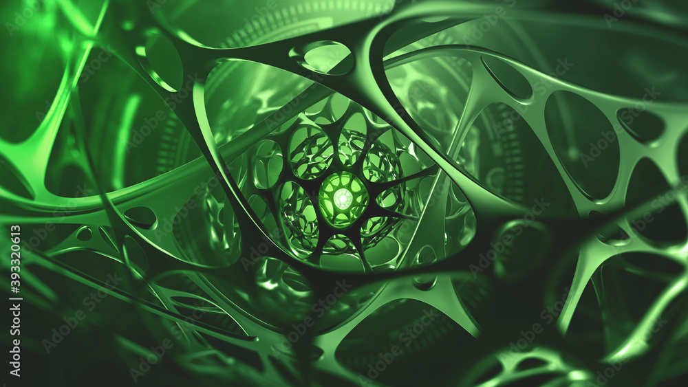 Poster AI concept. Sci-fi 3D illustration. Digital brain, mind and intertwining of synthetic neurons. Electrical impulses in a synthetic neural network. High technologies in world of future