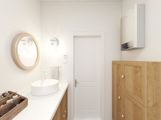 ,Clean modern residential bathroom and toilet design, which is equipped with washstand, toilet and shower equipment, etc