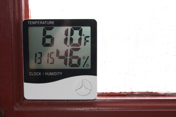 Humidity indicator is indicated on the hygrometer of the device. An image of electronic device to...