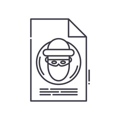 Computer thief icon, linear isolated illustration, thin line vector, web design sign, outline concept symbol with editable stroke on white background.