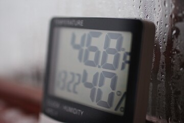 Measurement of air temperature, dew point, humidity with a device (hygrometer), against a...