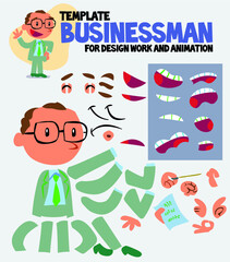 cartoon character of businessman template for design work and animation. Vector illustration to isolated and funny character 