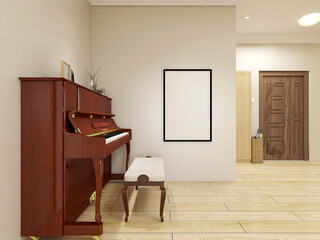 spacious living room design of modern residence, with sofa, tea table, decorative painting, etc