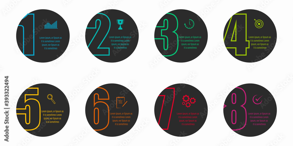 Aufkleber infographics design vector and business icons with 6 options in neon outline number design for prese