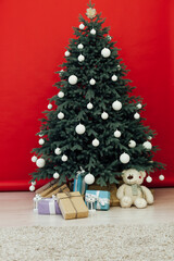 Christmas tree with gifts decor new year feast winter background