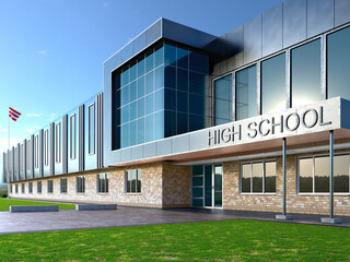 High school entrance facade. 3d illustration - 393323046