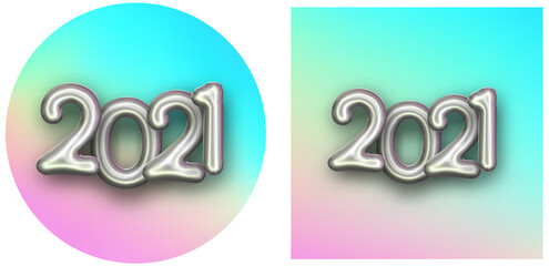 Set of round and square buttons with 2021 sign.