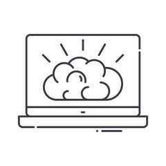 Computer research icon, linear isolated illustration, thin line vector, web design sign, outline concept symbol with editable stroke on white background.