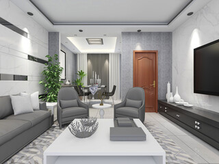  simple modern living room sofa with coffee table, with green plants on the table.