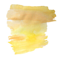 A blot of yellow watercolor. Watercolor paint texture and transition. Isolated on white background. For design and shaping, prints, websites, decors and banners.