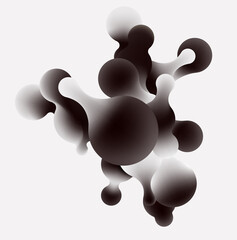 Fluid monochrome bubbles on white background.