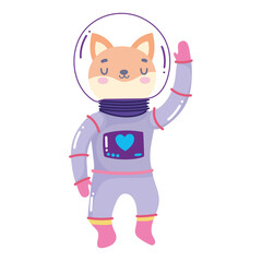 cute cat with astronaut suit space adventure galaxy cartoon