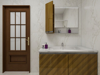 Clean modern residential bathroom and toilet design, which is equipped with washstand, toilet and shower equipment, etc.