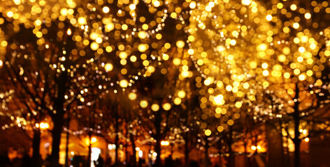 abstract background of christmas blurred defocused bokeh street lights