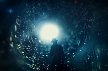 concept image of seeing the Light at the End of the Tunnel. sci fi or mystery