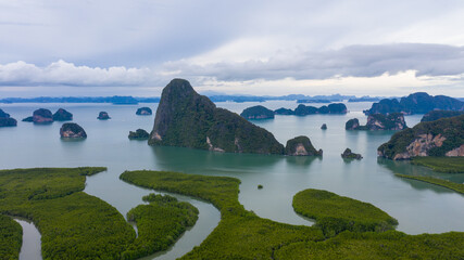 Beautiful scene seascape of phang nga bay from samed nang chee mountain view point, Phang Nga,...