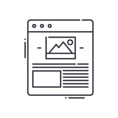 Content marketing icon, linear isolated illustration, thin line vector, web design sign, outline concept symbol with editable stroke on white background.