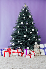 Christmas tree with gifts decor new year feast winter background