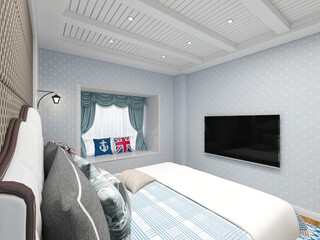  elegant and modern bedroom design, big bed with overcoat cabinet