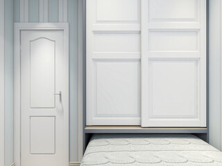  elegant and modern bedroom design, big bed with overcoat cabinet
