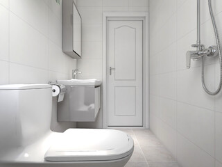 Clean modern residential bathroom and toilet design, which is equipped with washstand, toilet and shower equipment, etc.