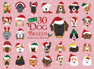 Set of 30 dog breeds with Christmas and winter themes. Set 2