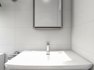 Clean modern residential bathroom and toilet design, which is equipped with washstand, toilet and shower equipment, etc.