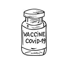 COVID-19 vaccine,  hand drawn doodle gravure vintage style, sketch, vector illustration