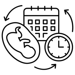 Baby Making Life Cycle Concept, foetus Week and time clock  Vector Icon Design, In Vitro Fertilization Symbol on White Background, Pregnancy and obstetrician Sign, 
