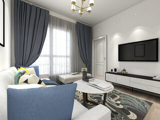 spacious living room design of modern residence, with sofa, tea table, decorative painting, etc