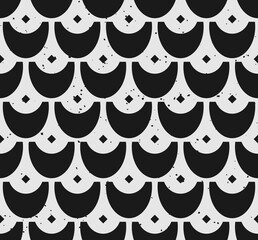 Block print seamless pattern with scale motifs and removable vintage texture